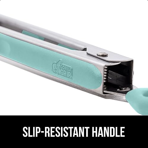 GORILLA GRIP Stainless Steel Kitchen Tongs Set, Mint - 9" & 12"