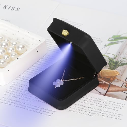 KUKUVR Black Necklace Pendant Gift Box with LED Light