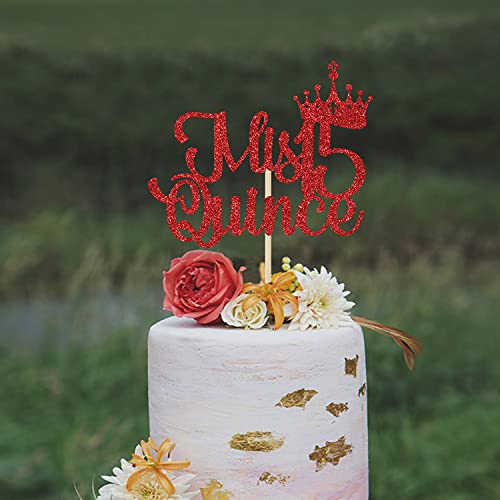 Mis Quince 15 Cake Topper - Red Glitter Birthday Decorations