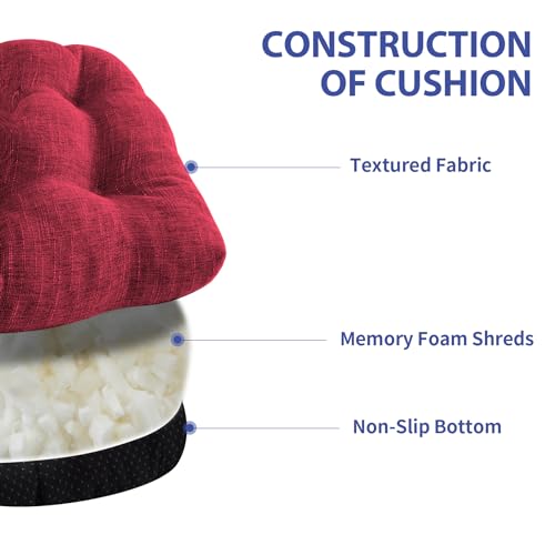 Chair Cushions Set of 2 - 15.5x15.5x4 Inches, Red, Non-Slip Memory Foam