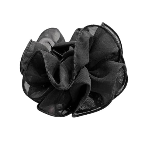 Black Large Chiffon Hair Bow Claw Clip with Rose Fabric Ribbon