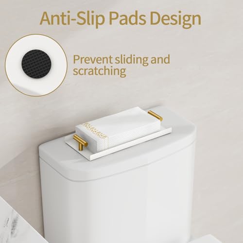 White Metal Napkin Holder Tray for Bathroom & Kitchen - Guest Towel Organizer with Double Handles