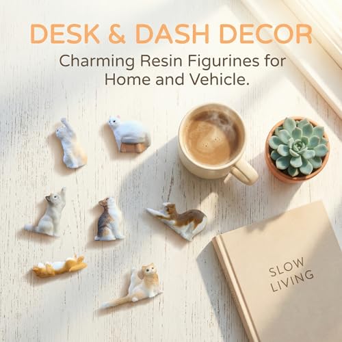 6-Piece Realistic Cat Dashboard Ornaments - Cute Resin Cats