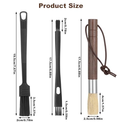 3-Piece Coffee Grinder Cleaning Brush Set with Walnut Handles