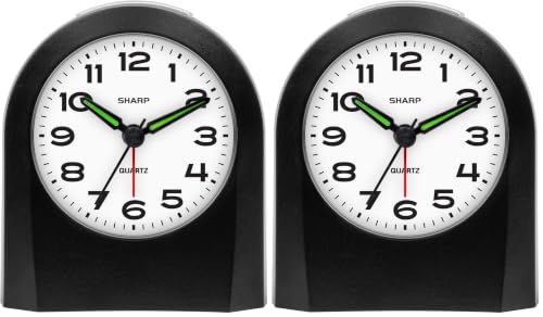 Sharp Small Battery Operated Analog Alarm Clock - Silent, Snooze, Pack of 2
