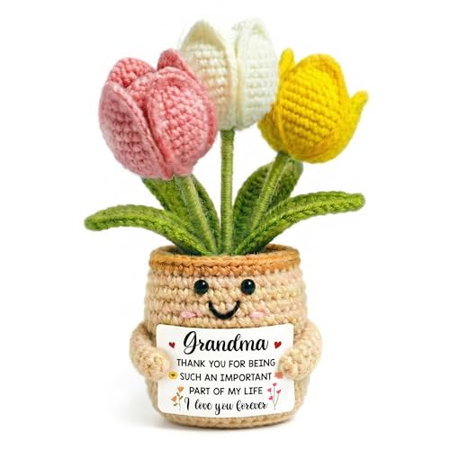 TEEBIM Handmade Crochet Tulip Flower Gift for Grandma - Meaningful Keepsake