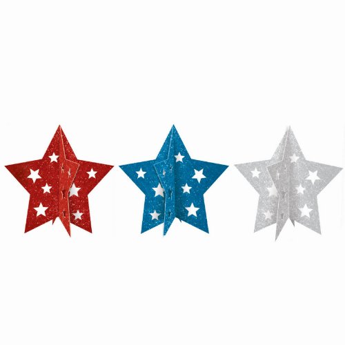 5" Patriotic Pride Glitter Paper Mini 3D Centerpieces - Pack of 3