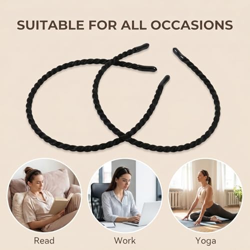 Gjinxi 2pcs Metal Thin Black Headbands for Women Men Lightweight Hair Bands