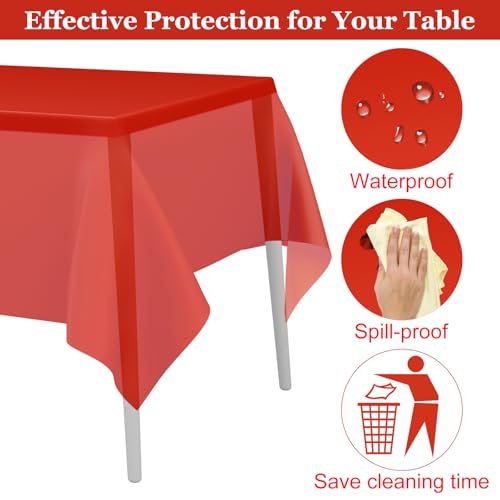 Red Disposable Rectangular Tablecloth 54 x 108 Inch for Party Celebrations - 3 Pack