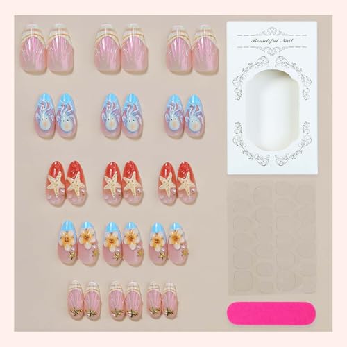 French Tip Press on Nails Medium Almond 3D Flower Fake Nails
