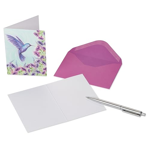 Purple Hummingbird Blank Greeting Cards Set with Envelopes - 14 Count