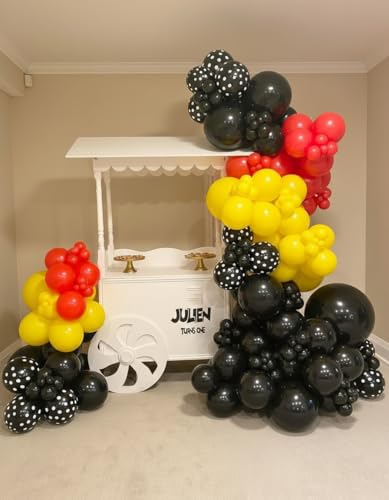 PityBlns Red Yellow Black Balloon Arch Kit 183pcs - Cartoon Mouse Theme Party Decor