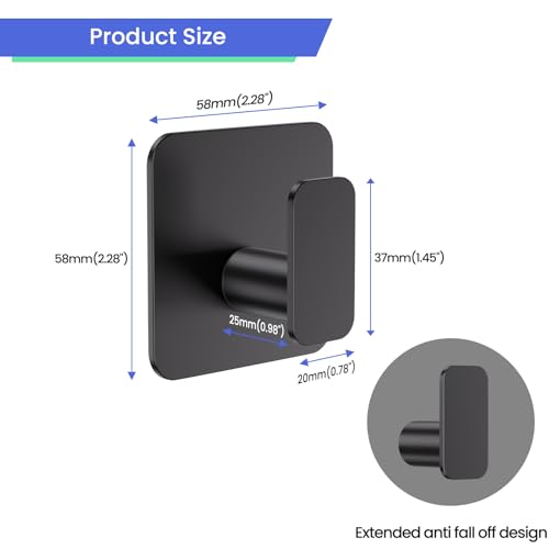 Aikzik Adhesive Wall Hooks, Heavy Duty 304 Stainless Steel - 4 Pack Black