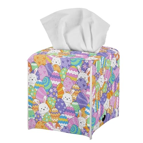 Colorful Eggs Bunny Tissue Box Cover - PU Leather Square Holder