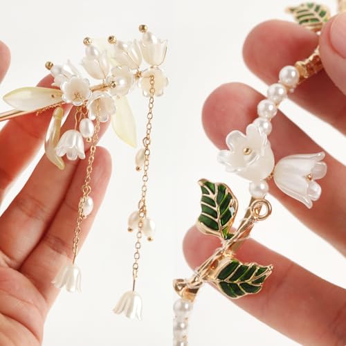 HLTOO Floral Headband and Hair Stick Set - Boho Gold Leaf Bridal Headpiece