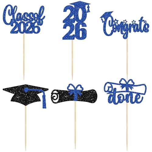 24 Pack Graduation Cupcake Toppers - Class of 2026 Glitter Decor