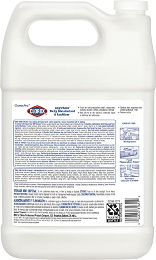 CloroxPro Anywhere Daily Disinfectant and Sanitizer, No-Rinse Food Contact Sanitizer, Refill, 128 Fluid Ounces