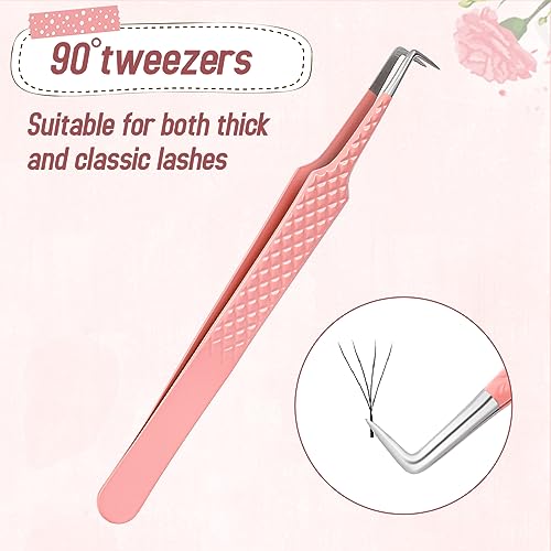 Mozeat Lens Lash Tweezers for Eyelash Extensions High Precision Nano Fiber Tip Pink