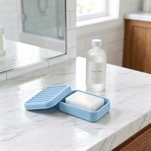 Leak-Proof Silicone Travel Soap Case with Lid & Drainage Pad - Fits Most Soap Bars
