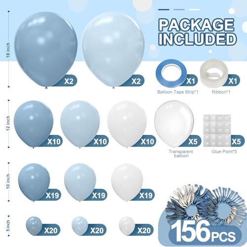 Dusty Blue Balloon Arch Kit - 156 Pcs Baby Shower & Party Decor