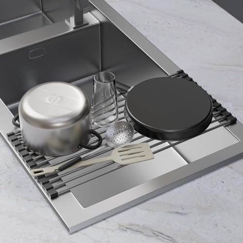 Roll-Up Dish Drying Rack - Foldable Stainless Steel, 17.5" x 12", Gray