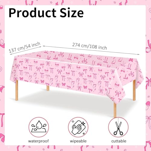 Coquette Pink Bow Disposable Plastic Tablecloth 108x54 Inch
