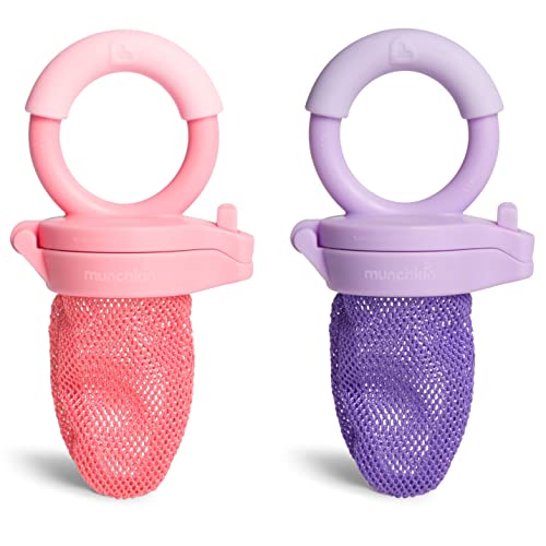 Munchkin Fresh Food Feeder 2-Pack - Baby Mesh Teething Feeder, Coral/Purple