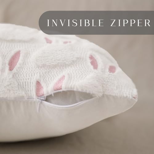 Easter Pillow Cover 12x20 Inch Soft Plush White Rabbit Design