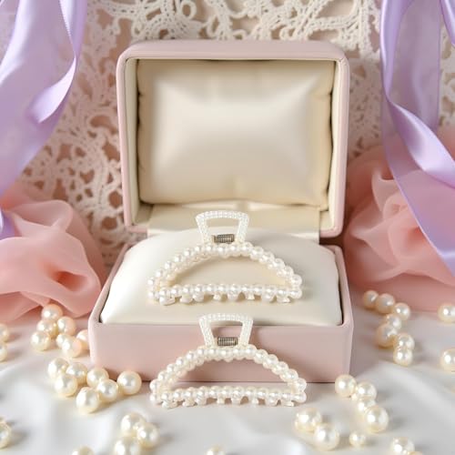 2-Piece Large White Faux Pearl Claw Clips for Thick & Thin Hair