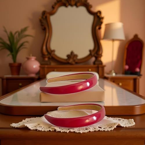 Red Patent Leather Headbands Retro Wide Sponge Hairbands 2Pcs