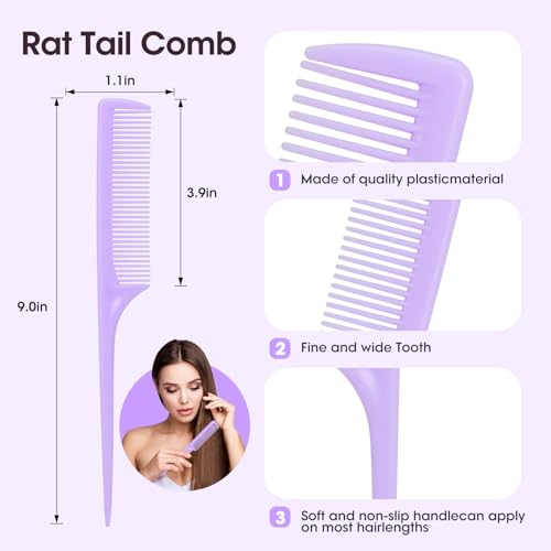 Rat Tail Comb Set - 3-Piece Fine Tooth Hair Styling & Parting Combs