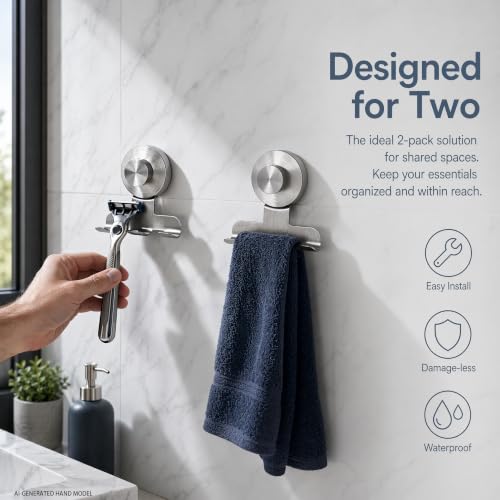 Shower Razor Holder - 2 Pack No-Drill Suction Cup Hooks