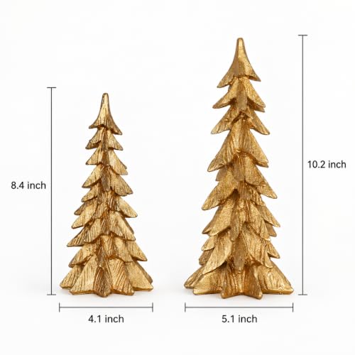 Golden Resin Christmas Trees Set of 2 Indoor Holiday Decor