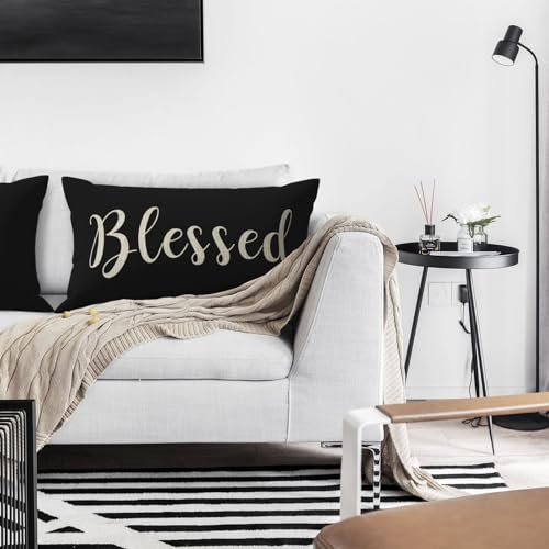 Inspirational Blessed Words Throw Pillow Cover, 12x20 Inches