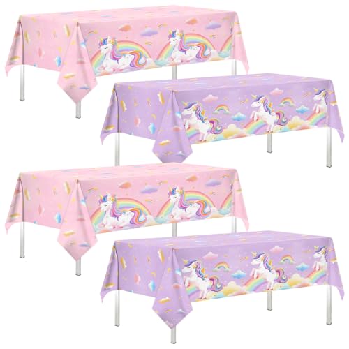 Cextoga Unicorn Disposable Tablecloths, 4-Pack Waterproof Party Covers