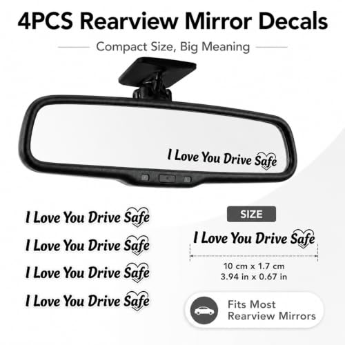 I Love You Drive Safe Rearview Mirror Decals - 4 Pack Waterproof Vinyl Car Stickers