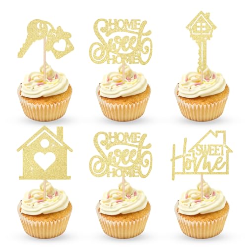 Golden Key Housewarming Cupcake Toppers - Glitter New Home Party Decor