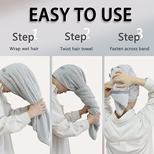 Chloven Jumbo Microfiber Hair Towel Wrap - Extra Large 43x24 Gray Turban