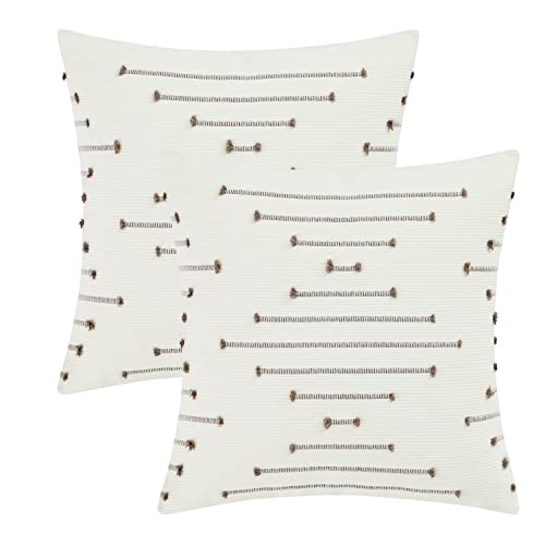 GIGIZAZA 18x18 Taupe Boho Pillow Covers - Set of 2 Cotton Linen