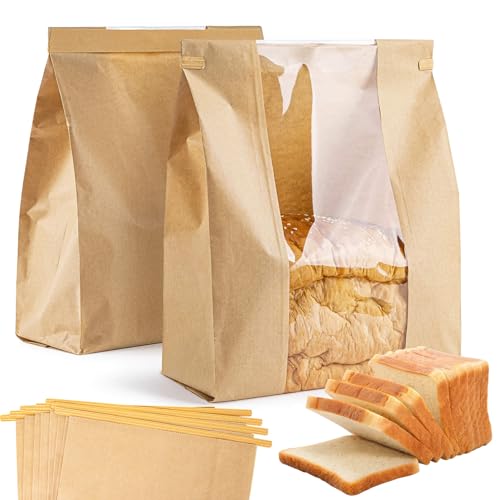 24 Pack Sourdough Bread Storage Bags - Food-Grade Kraft Paper with Window