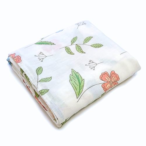 Moonybaby 100% Organic Cotton Swaddle Blanket - 47x47 Inch, Flower Pattern