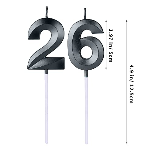 Black Number 26 and 62 Birthday Cake Candles Anniversary Celebration Topper