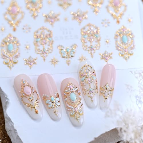 POWPOP Golden Baroque 5D Embossed Nail Art Stickers Bohemian Decals