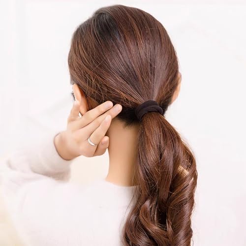 Black Hair Ties 200PCS - Seamless No Damage Elastic Hair Bands for Thick Hair