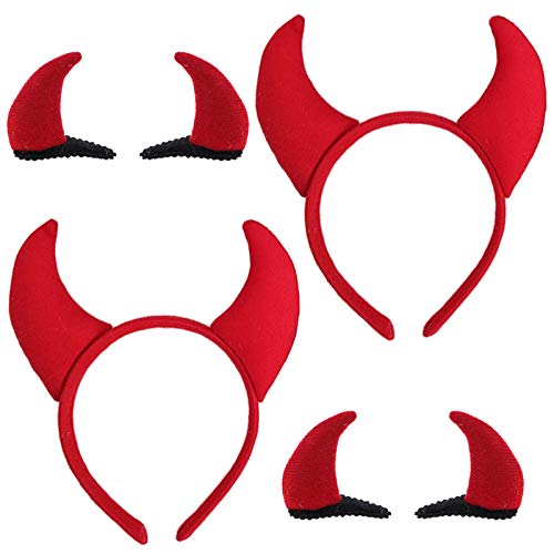 CBLUO Devil Horns Headband & Cow Hair Clips Set for Halloween Cosplay