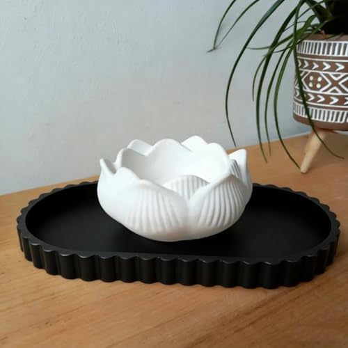 KULEDM Black Oval Silicone Vanity Tray with Wavy Edge, 12-inch Organizer