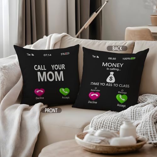 Call Your Mom Flannel Throw Pillow Cover 18x18 - Humorous Dorm Decor 02