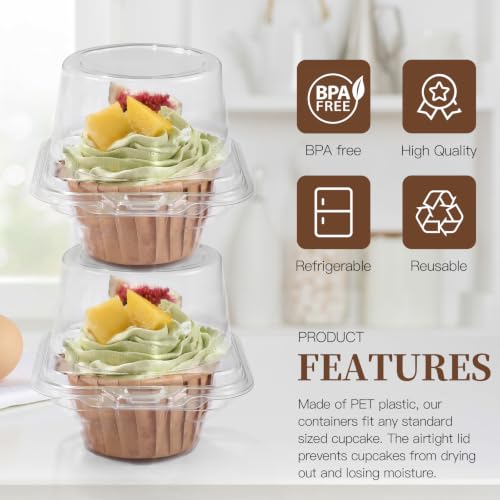 50-Pack Individual Cupcake Containers with Clear Dome Lids