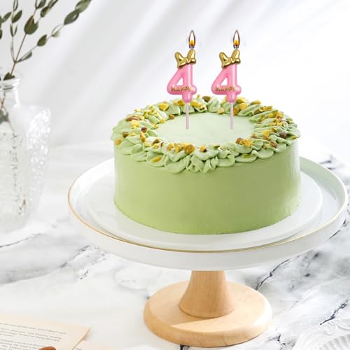 44th Birthday Candle Set - Pink Bow & Gold 'Happy' Design