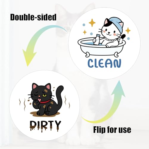 2-Piece Cat Clean Dirty Dishwasher Magnet Set - Double-Sided